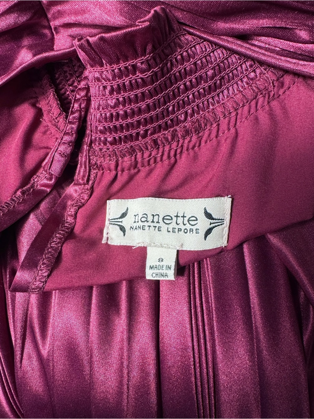 Nanette Lepore Bali Orchid Pleated Mock Neck Smocked Midi Dress Size 8 MSRP $148 - Picture 7 of 7